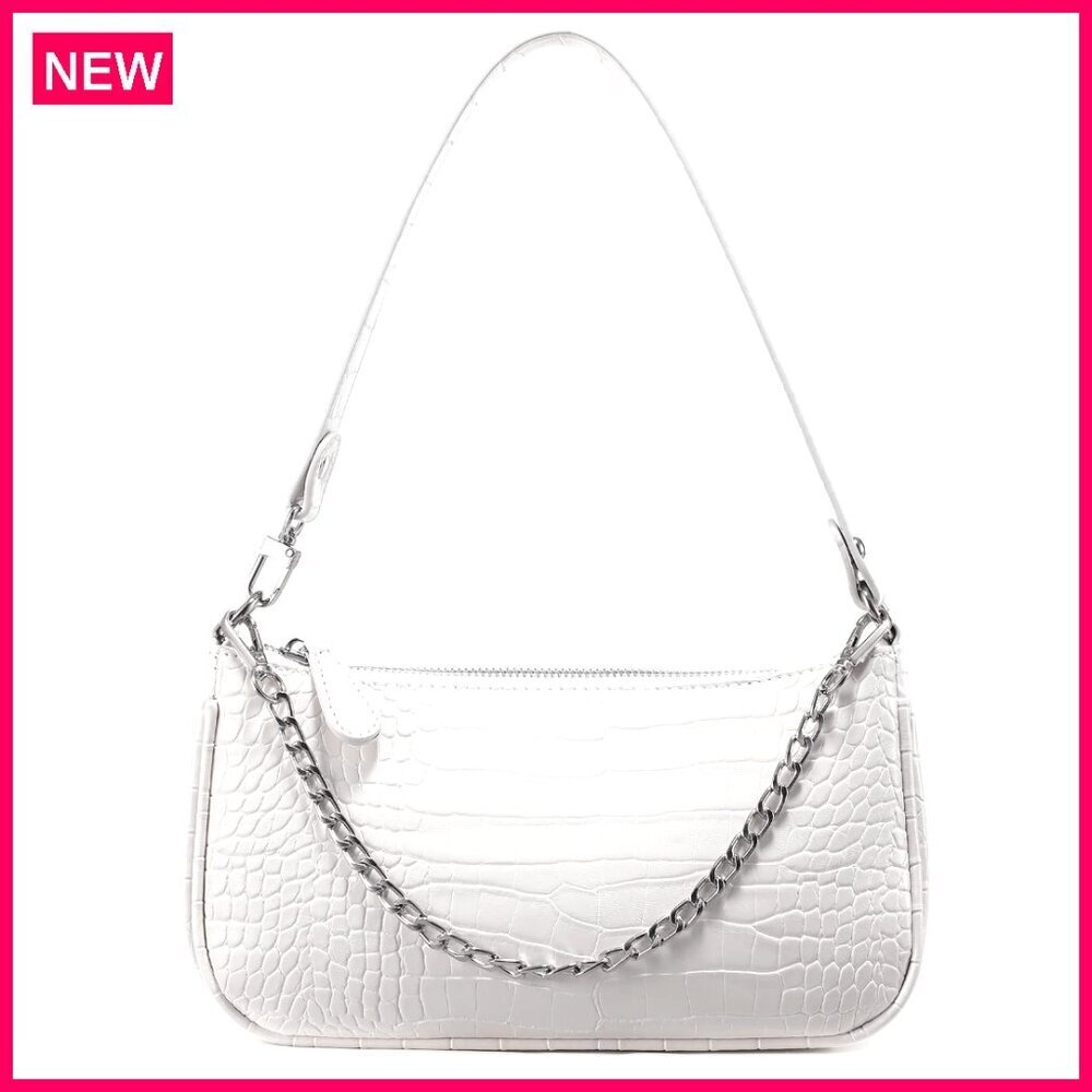 Small PU Leather Tote Bag, Retro Crocodile Pattern Shoulder Purse, 10.75"